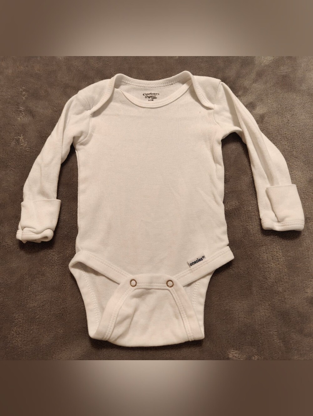 Kids Gerber Organic White Long-Sleeve Bodysuit One-Piece, Size 0-3M